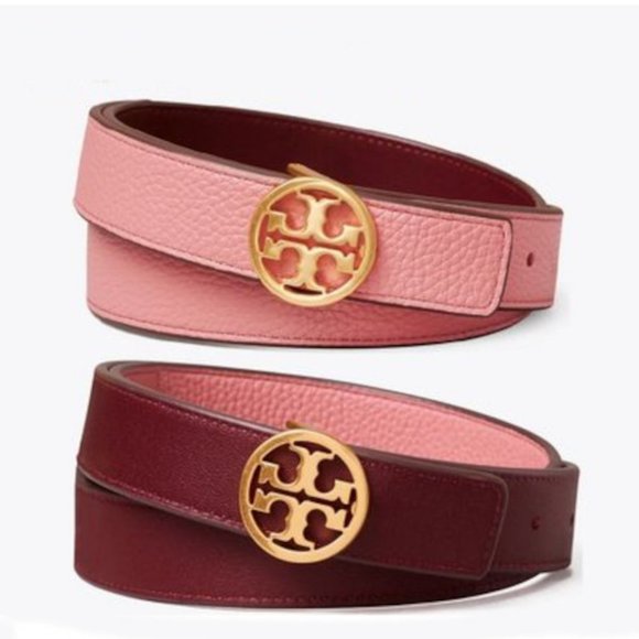Tory Burch Accessories - Tory Burch Reversible Logo WIDE Belt Burgundy Port Pink Magnolia
